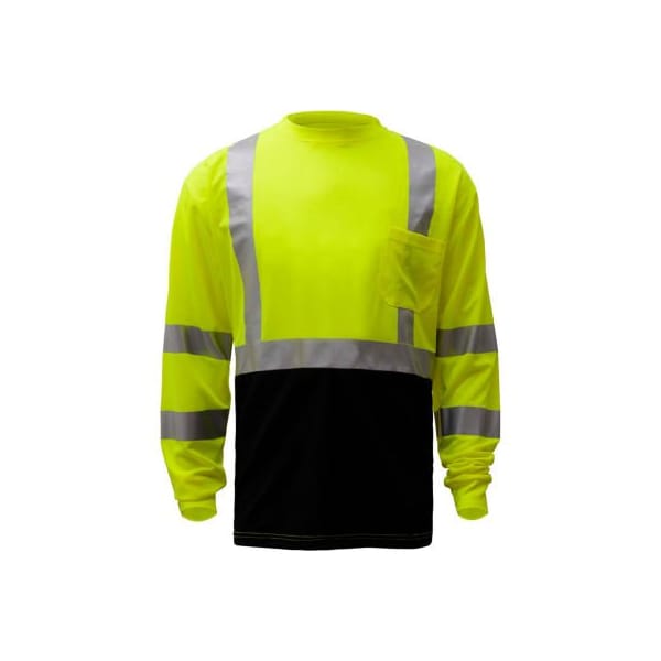 Gss Safety GSS Safety 5113, Class 3, Microfiber Birdseye Long Sleeve T-Shirt W/ Black Bottom, Lime, 2XL Tall 5113-2XL TALL - main